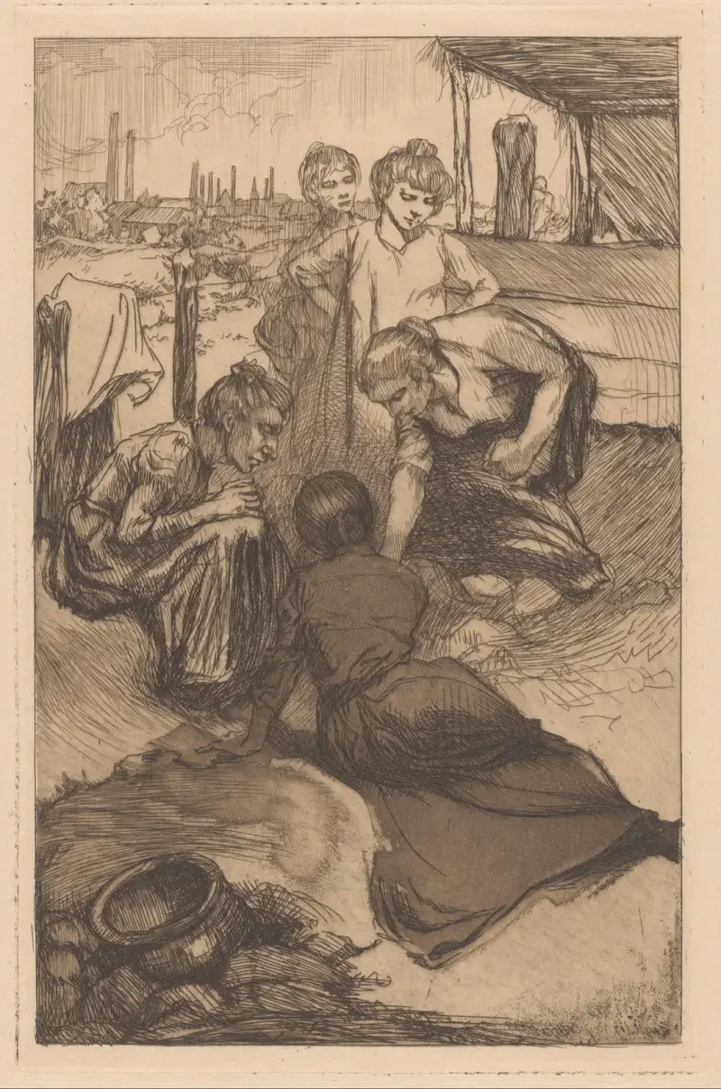 Böjda kvinnor i böljande landskap av Johannes Josephus Aarts