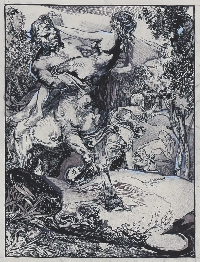 Kentauren som rövar bort en kvinna av Johannes Josephus Aarts