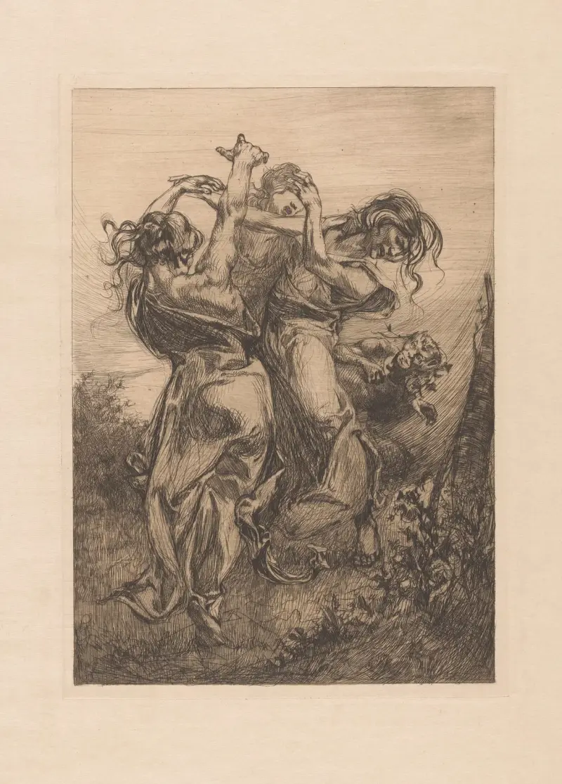 Dansande kvinnor med satyr av Johannes Josephus Aarts