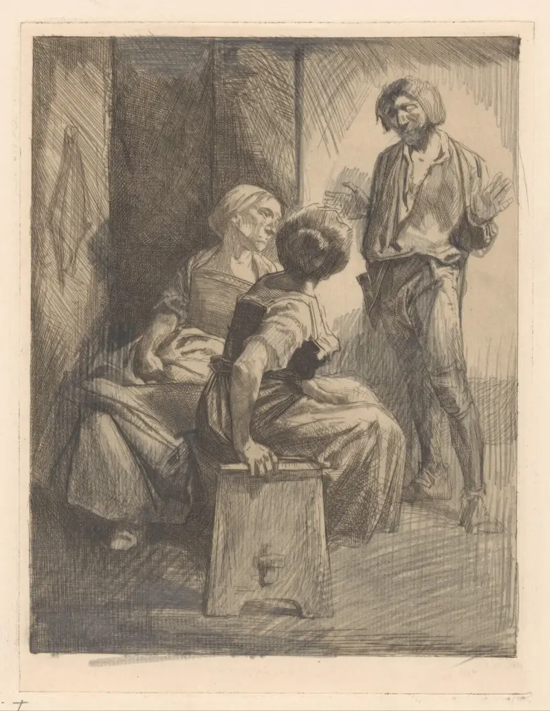Tre samtalande figurer av Johannes Josephus Aarts