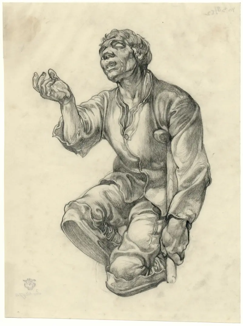 En blind, lam tiggare som ber om allmosor av Johannes Josephus Aarts