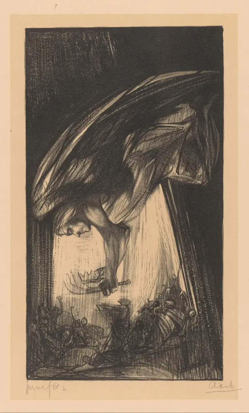 Engel boven menigte mensen av Johannes Josephus Aarts