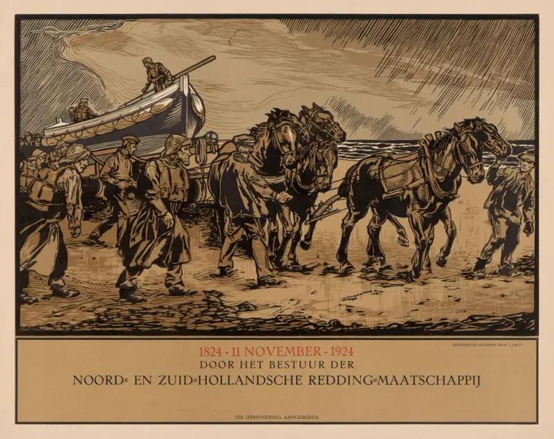 Jubileumprent van de Noord- en Zuid-Hollandsche Redding-Maatschappij av Johannes Josephus Aarts