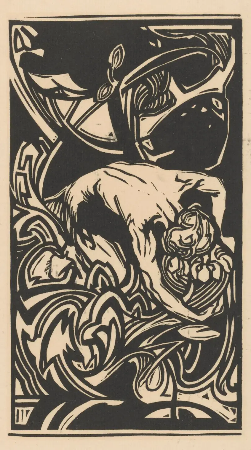 Knäböjande figur bland växter av Johannes Josephus Aarts