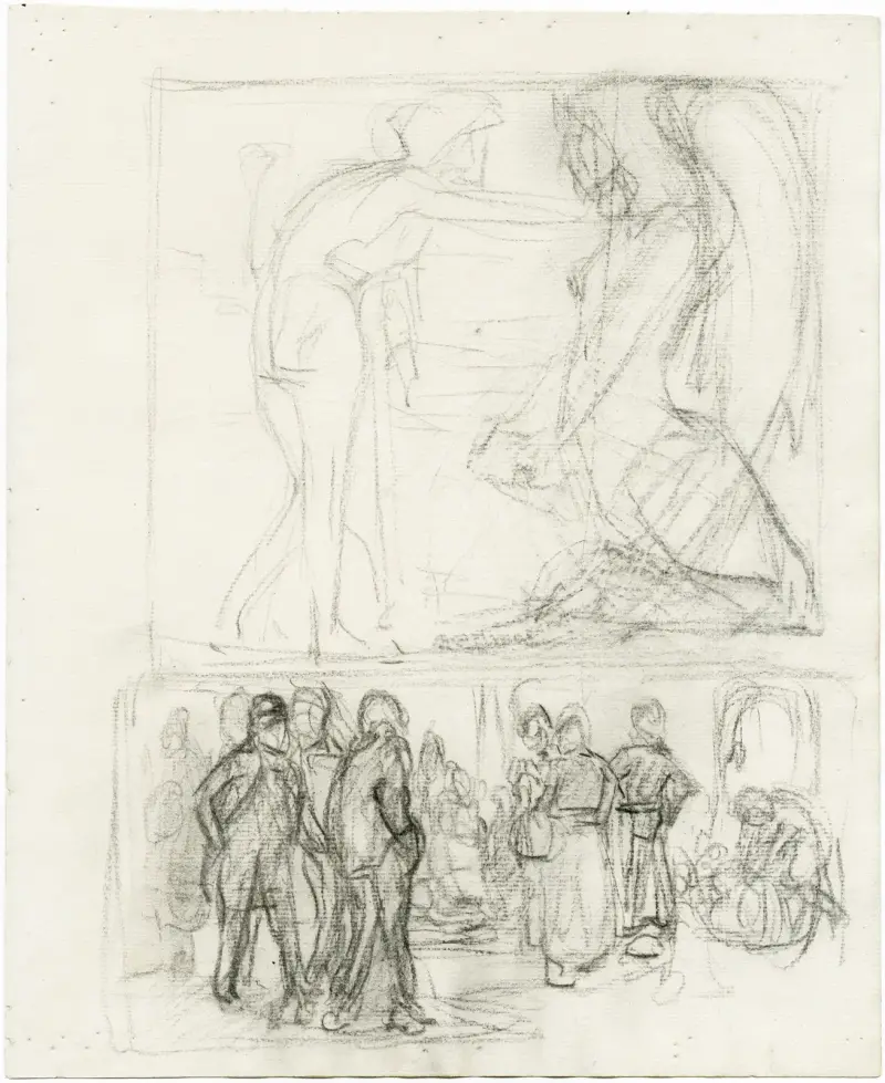 Tal till en grupp figurer i interiör, man och sfinx av Johannes Josephus Aarts