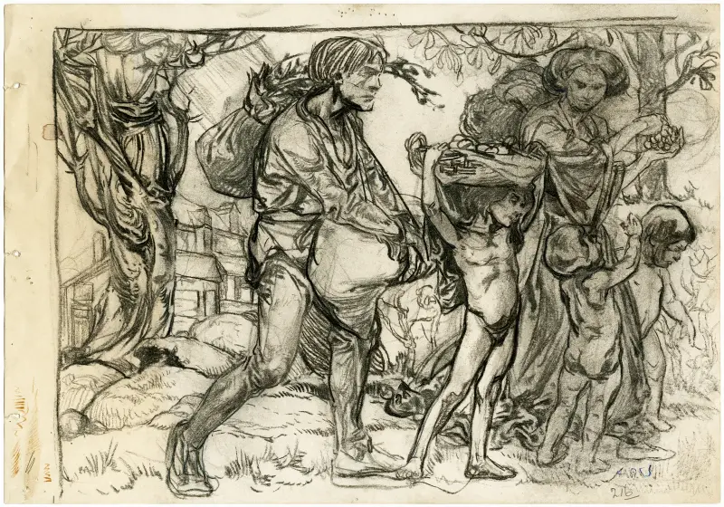 Man, kvinna och 3 barn med frukt av Johannes Josephus Aarts