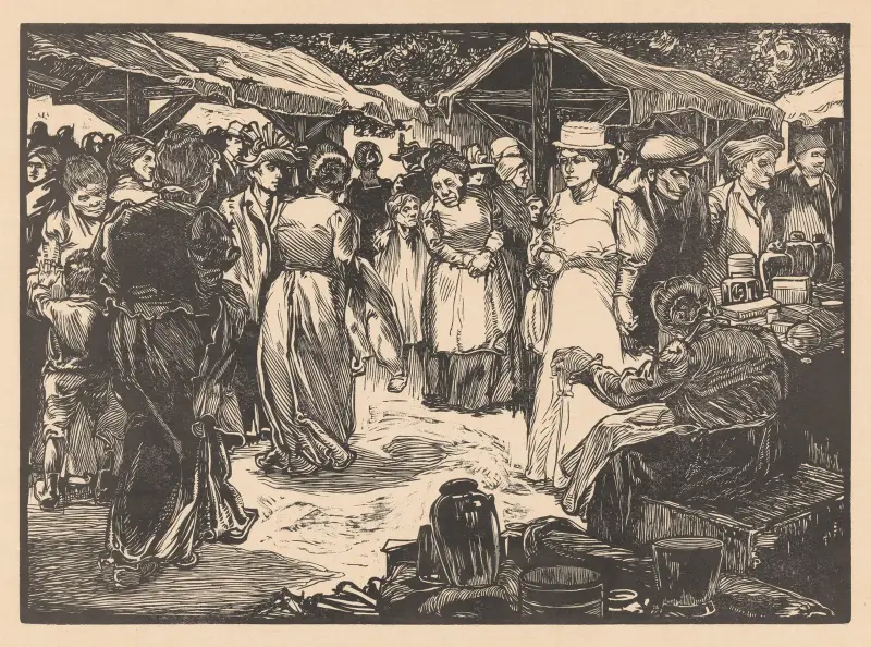 Marktscène met mannen en vrouwen – nr 1 av Johannes Josephus Aarts