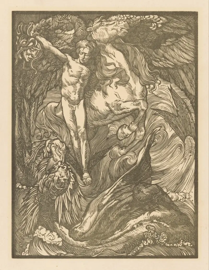 Perseus en het zeemonster Perseus en de Draak, druk op Hollandsch papier av Johannes Josephus Aarts