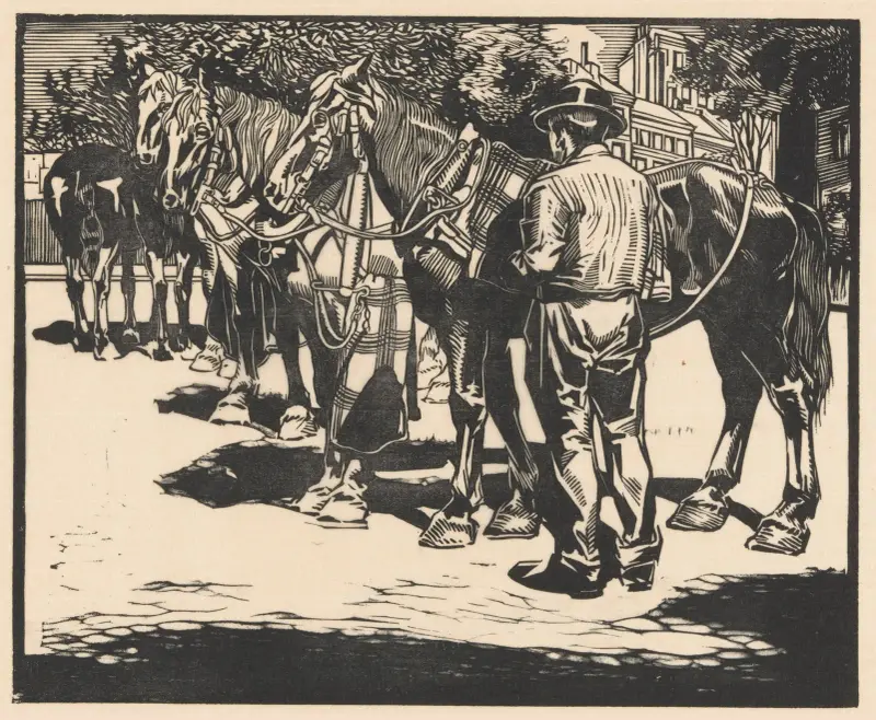 Ridhästar på en öppen plats av Johannes Josephus Aarts