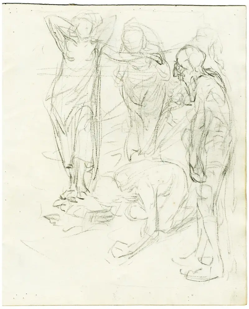Skissbokssida med olika kompositionsstudier av Johannes Josephus Aarts
