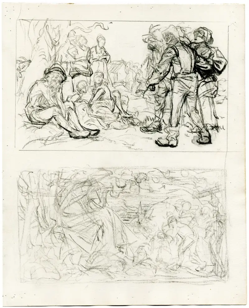 Skissbokssida med olika kompositionsstudier av Johannes Josephus Aarts
