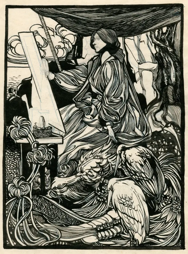 Målare i arbete vid havet, fåglar av Johannes Josephus Aarts