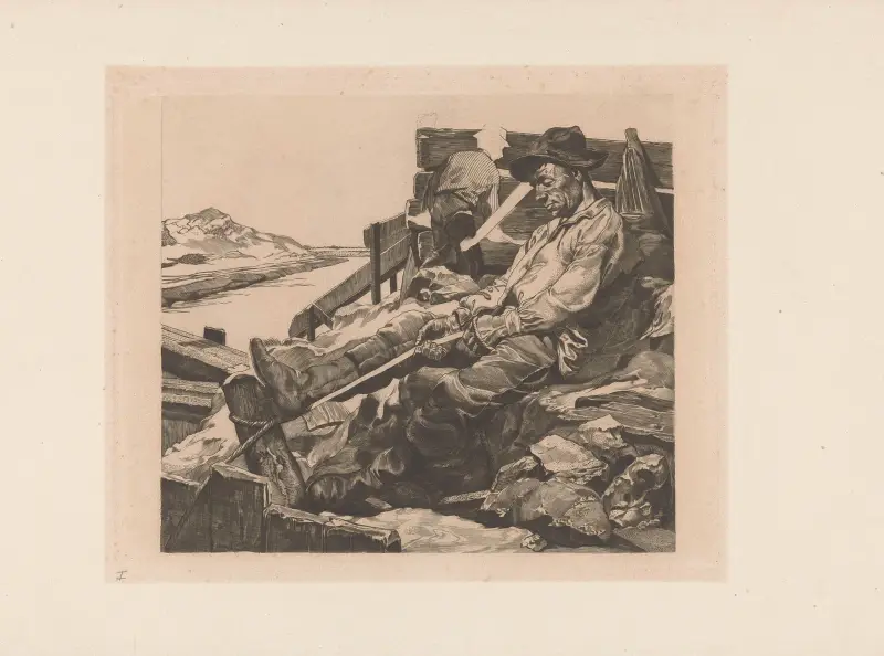 Två arbetare vid en sandtäkt av Johannes Josephus Aarts