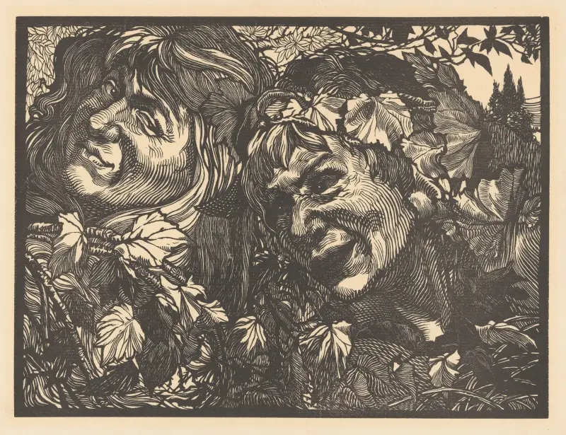 Två backanter omgivna av vinlöv av Johannes Josephus Aarts