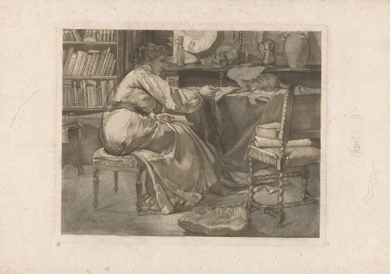 Kvinna och katt i ateljé av Johannes Josephus Aarts