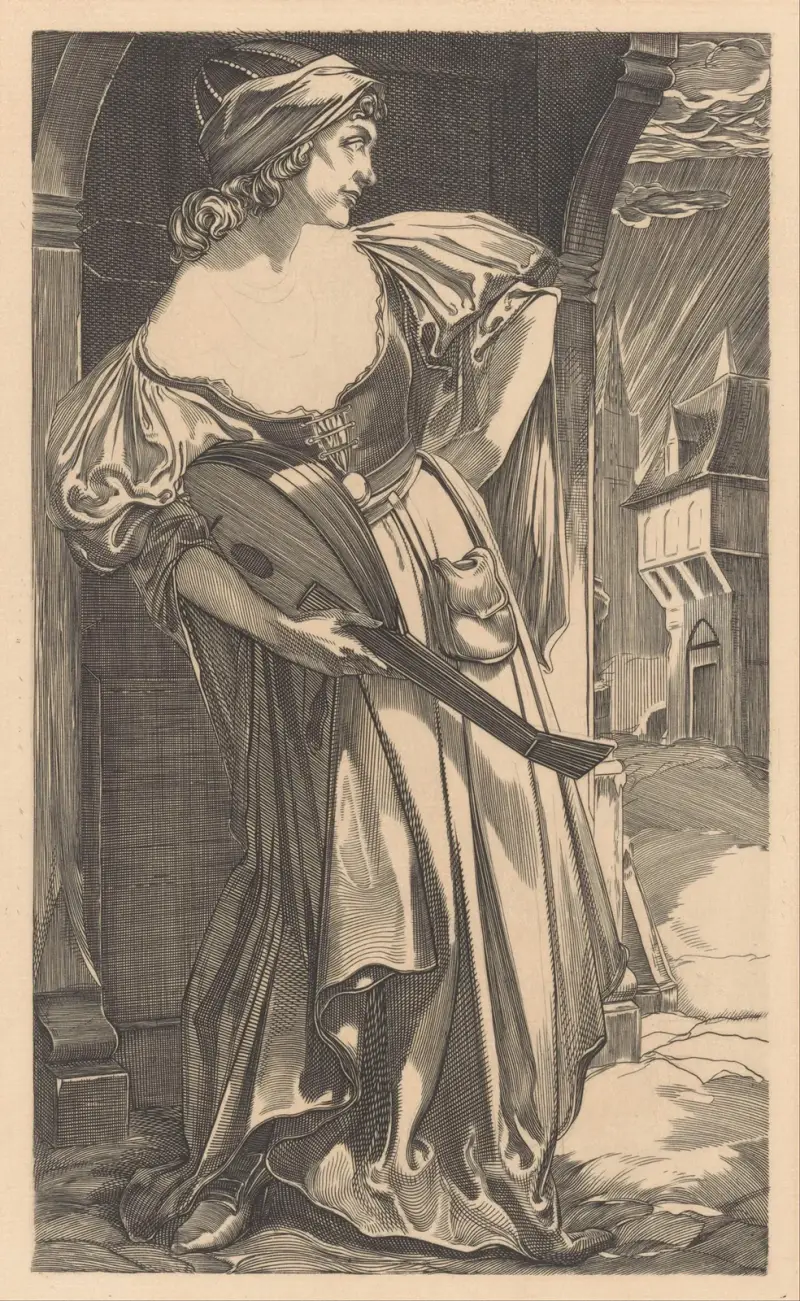 Kvinna med luta på gata av Johannes Josephus Aarts