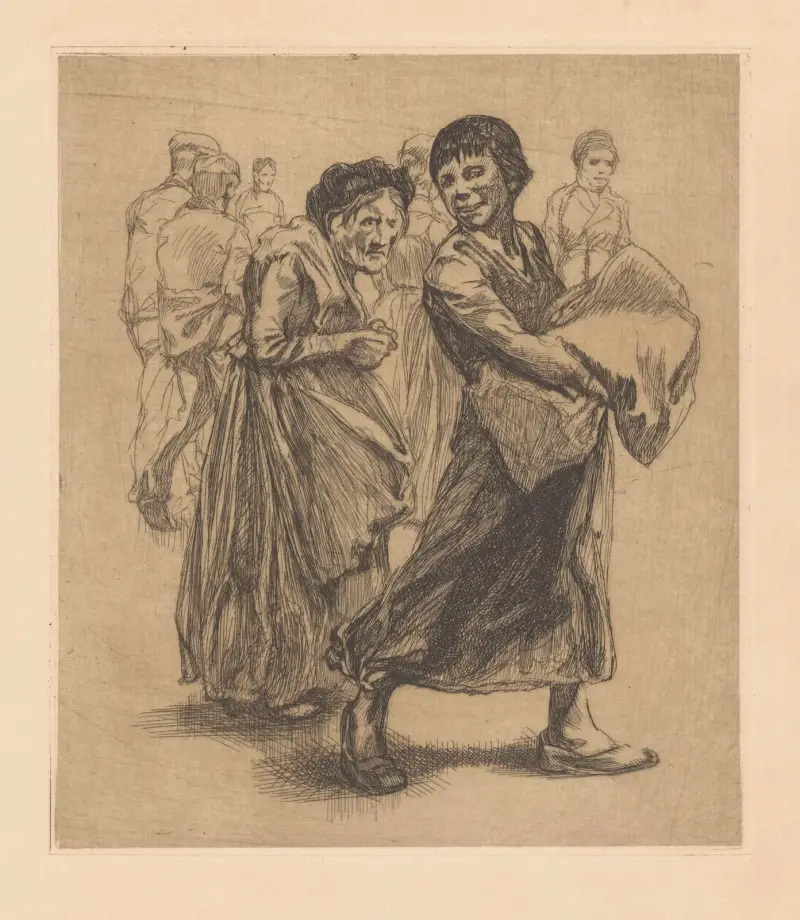 Kvinna med säck och kvinna med krokig hållning av Johannes Josephus Aarts