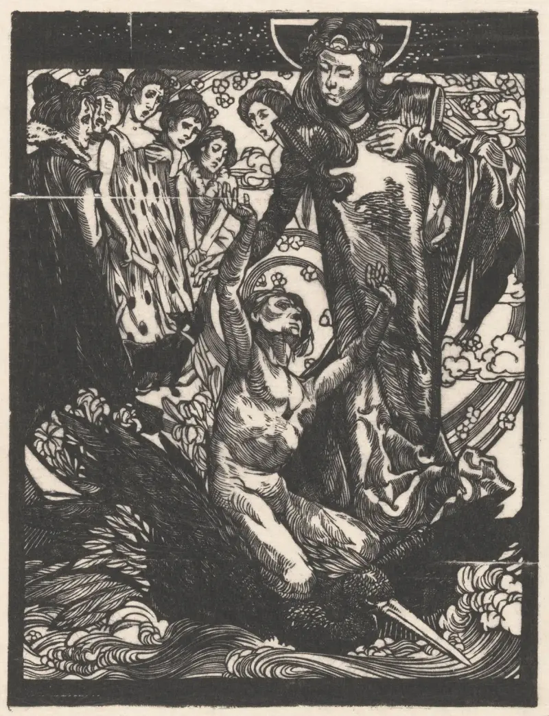 Frauenfiguren mit einem Mann auf dem Rücken eines Vogels von Johannes Josephus Aarts
