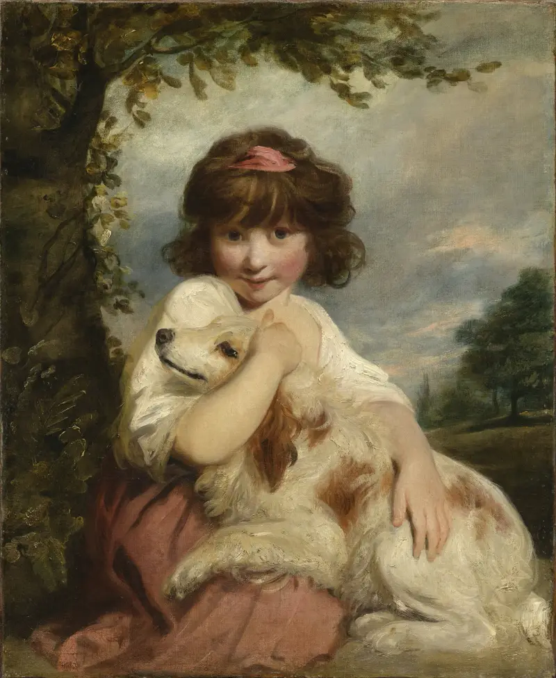 Ein junges Mädchen und ihr Hund von Sir Joshua Reynolds