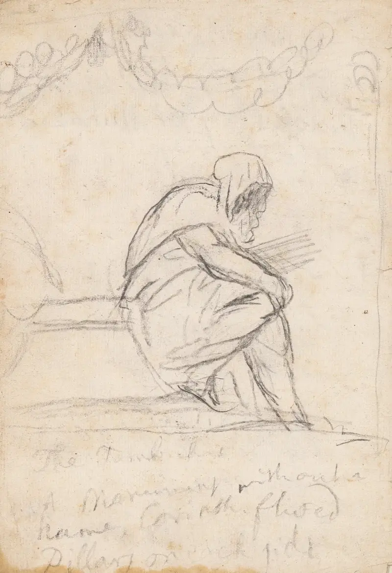 Kapuschongklädd figur sittande av Sir Joshua Reynolds