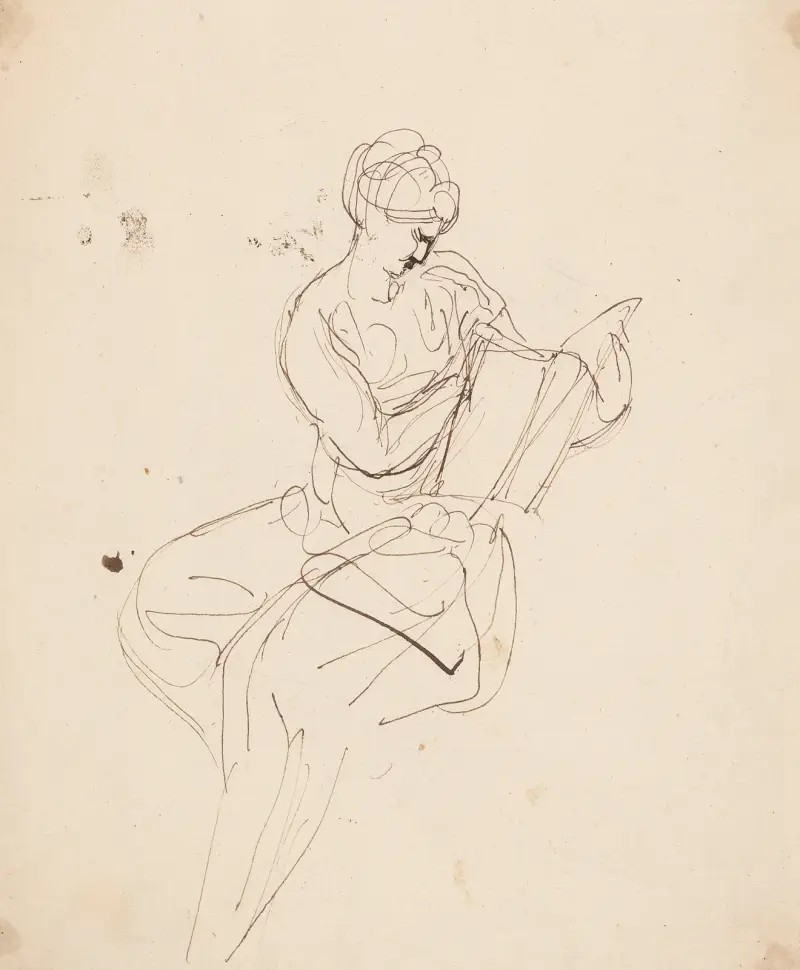 Sittande figur som läser av Sir Joshua Reynolds