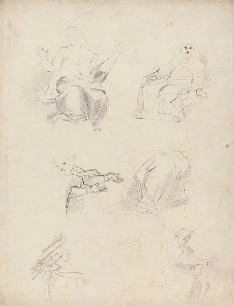Blatt mit Figurenstudien nach Raffaels Disputa von Sir Joshua Reynolds