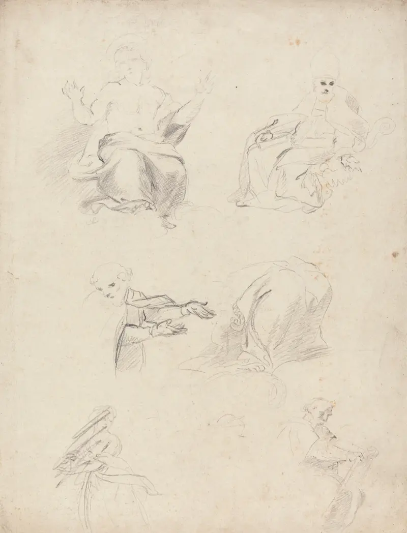 Blatt mit Figurenstudien nach Raffaels Disputation – Nr. 2 von Sir Joshua Reynolds