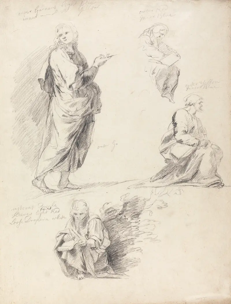 Blatt mit Figurenstudien aus Raffaels Disputa von Sir Joshua Reynolds