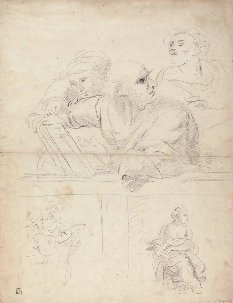 Sheet of Figure Studies from Raphael’s Disputation. av Sir Joshua Reynolds