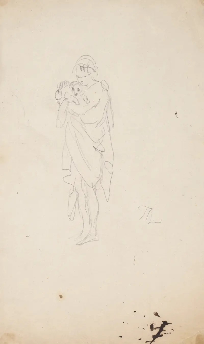 Woman Holding Dog av Sir Joshua Reynolds