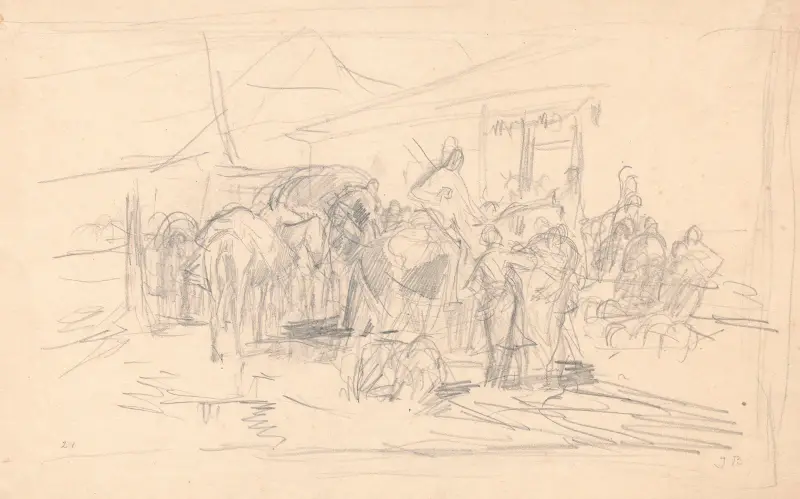 In front of the inn av Jozef Brandt