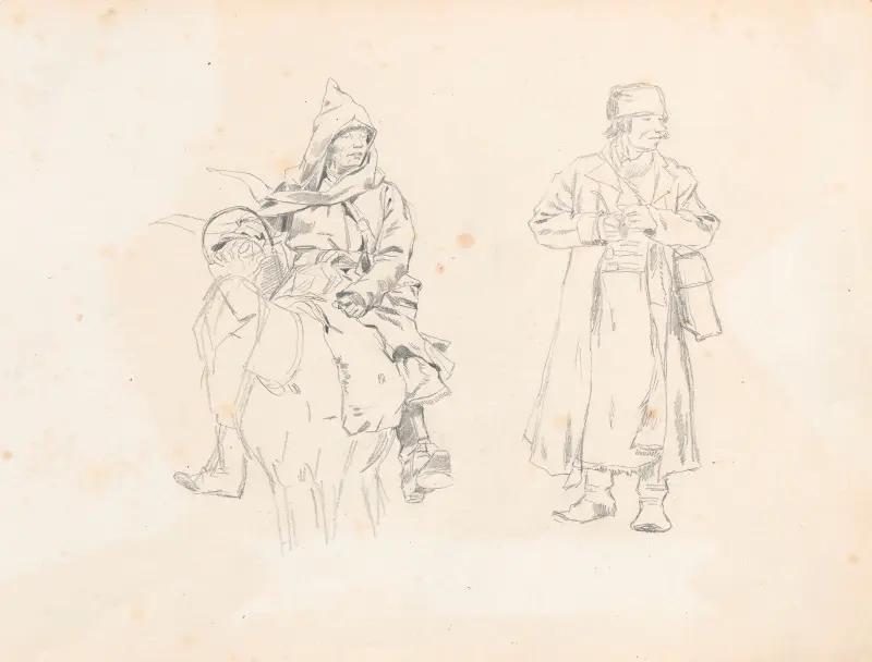 Rider and peasant, studies for the paintings “Return from the horse fair” and “From a village – to the steppe” av Jozef Brandt