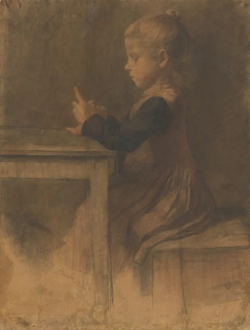 Strickendes Mädchen von Jozef Hanula