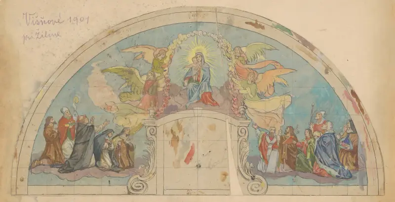 Madonna med barn, muralutkast för en kyrka i Višňové av Jozef Hanula