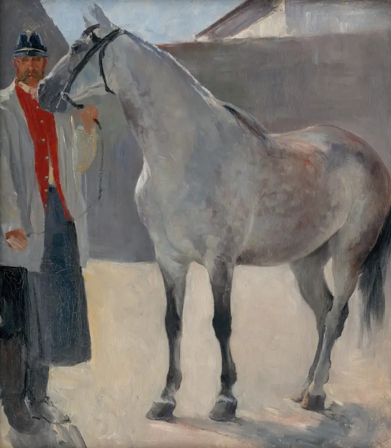 Study of a Grey Horse with a Coachman av Jozef Hanula