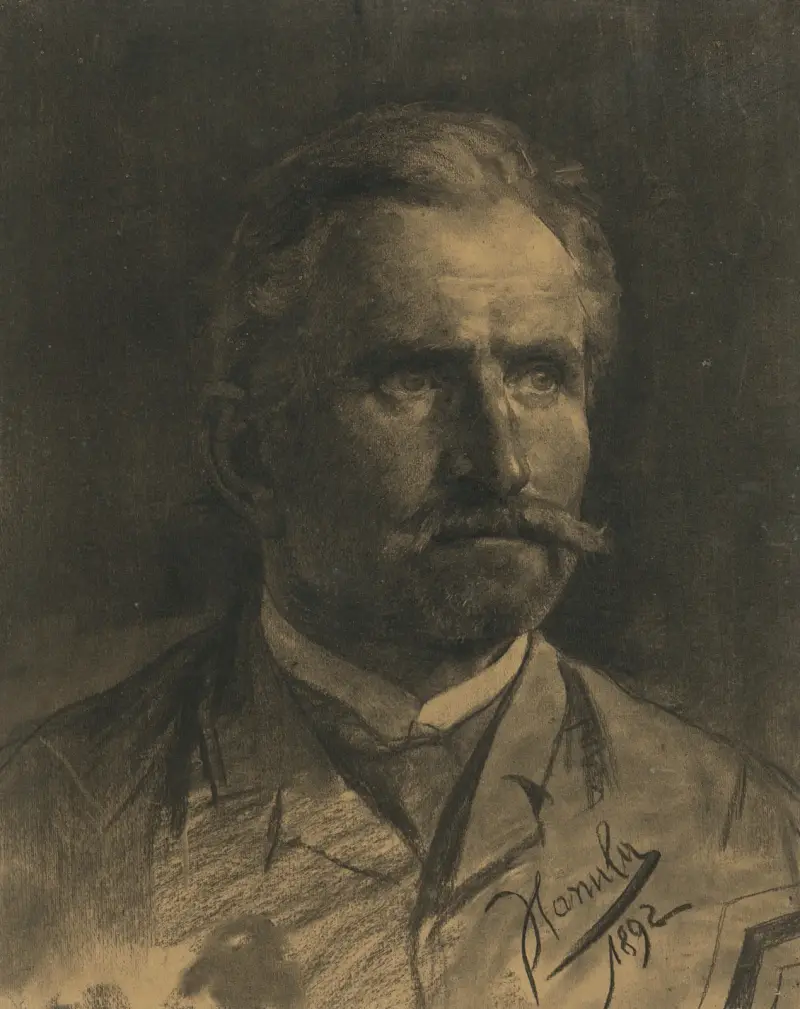 Study of a man’s head with a beard and mustache av Jozef Hanula