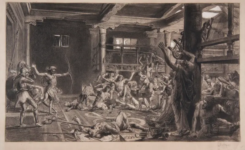 Skiss till målningen 'Odysseus återkomst' av Józef Mehoffer