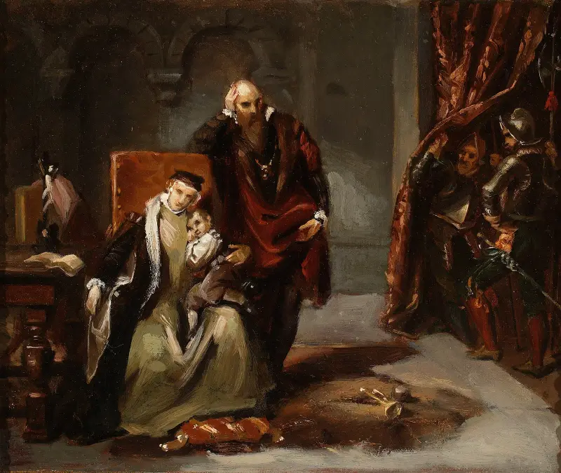 Katarina Jagellonica med sonen Sigismund fängslad på Gripsholms slott – skiss av Józef Simmler