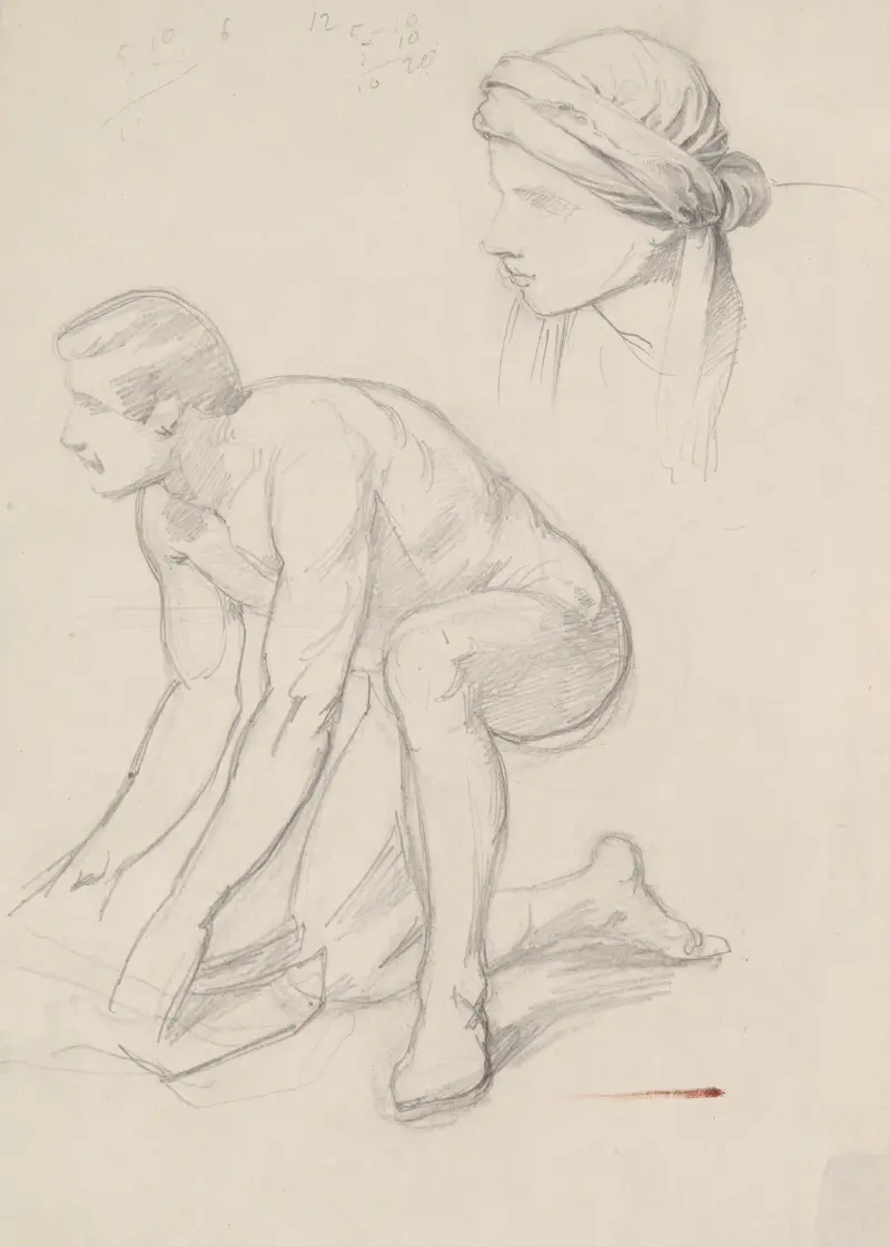 Aktstudie och studie av huvudet i turban för figuren Josef från Arimataia till målningen ’Gravläggningen’ av Józef Simmler