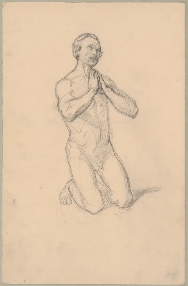 Nacktskizze zur Figur des heiligen Matthias zum Gemälde „Martyrium des heiligen Matthias“ von Józef Simmler
