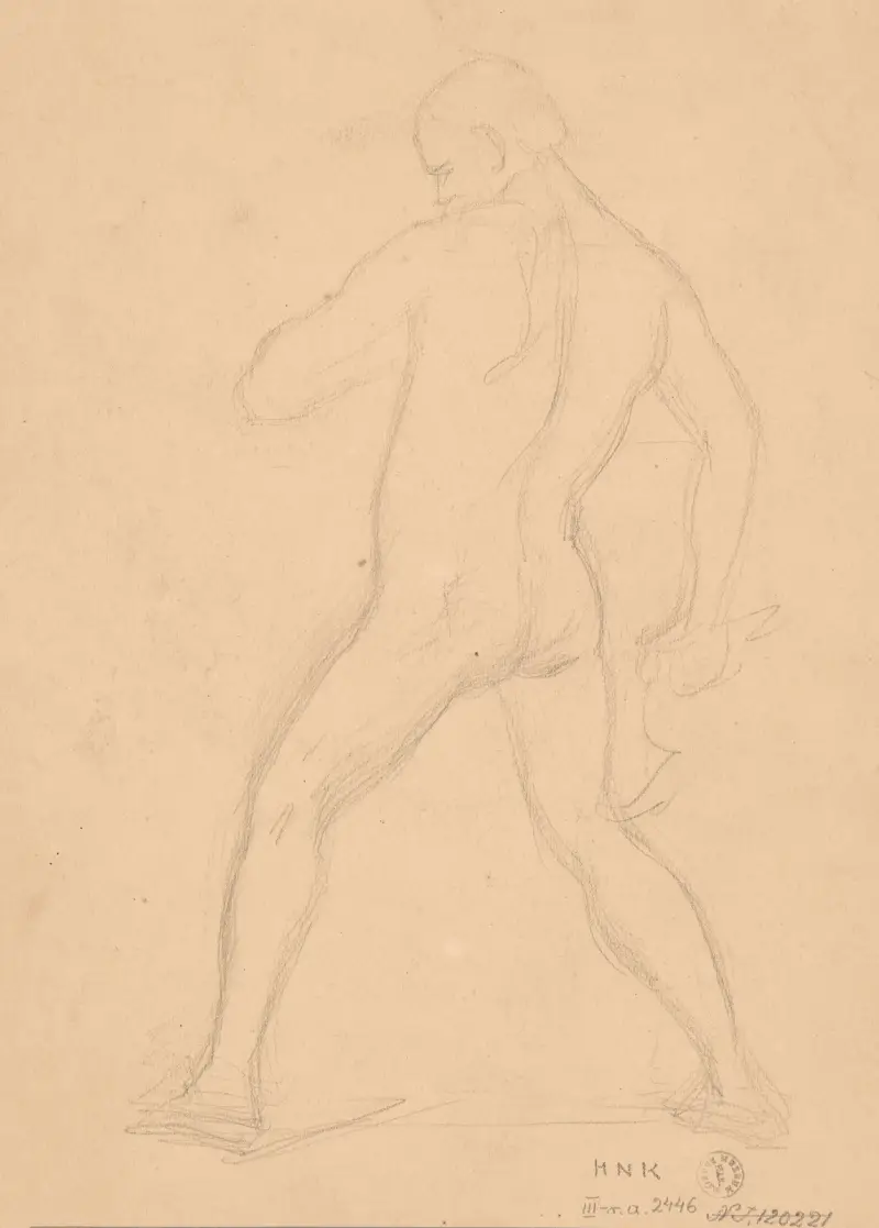 Skizze eines nackten Mannes zum Gemälde „Martyrium des heiligen Matthias“ von Józef Simmler