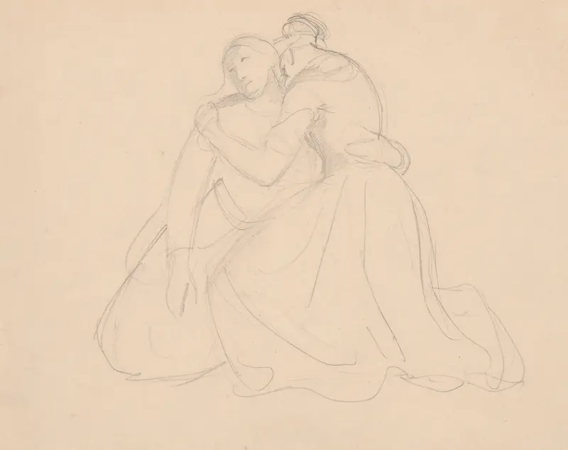 Skizze der Figur in der Gruppe mit der Jungfrau Maria und Maria Magdalena zum Gemälde ‚Grablegung‘ von Józef Simmler