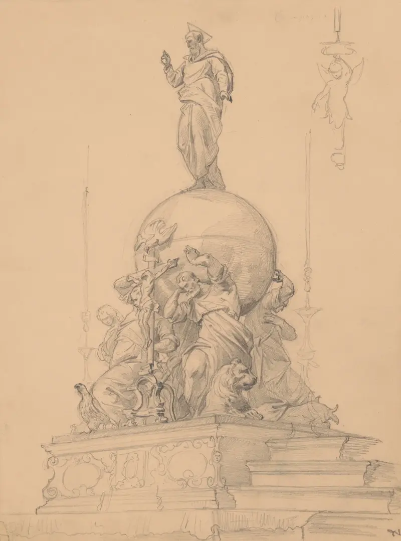 Study of a Sculptural Group with Evangelists Carrying the Globe av Józef Simmler