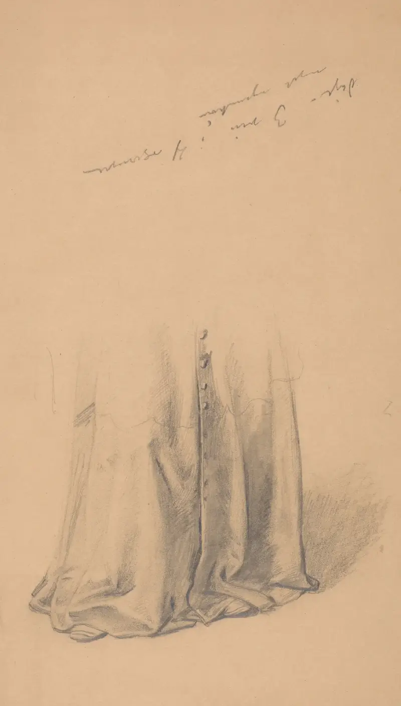 Studie des unteren Teils des Gewandes von Bischof Piotr Wysz für das Gemälde „Der Eid der Königin Jadwiga“ von Józef Simmler