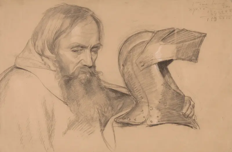 Studie av munkbyst och visir av Józef Simmler