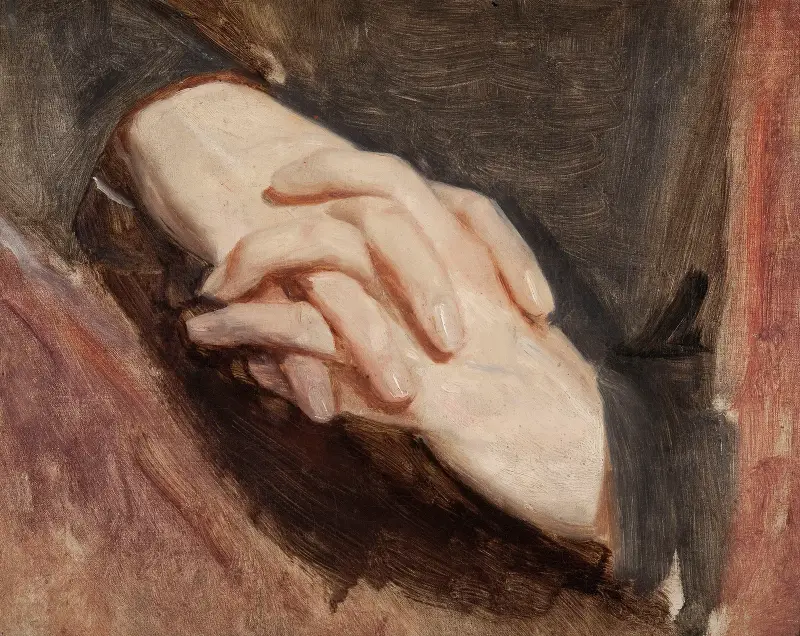 Study of the hands of Sigismund Augustus for the painting “Death of Barbara Radziwiłł” av Józef Simmler