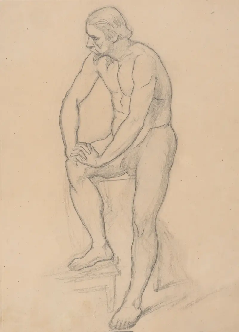 Studie der Königsfigur für das Gemälde „Tod der Barbara Radziwiłł“ (nackt, Variante), 1860 – Nr. 2 von Józef Simmler