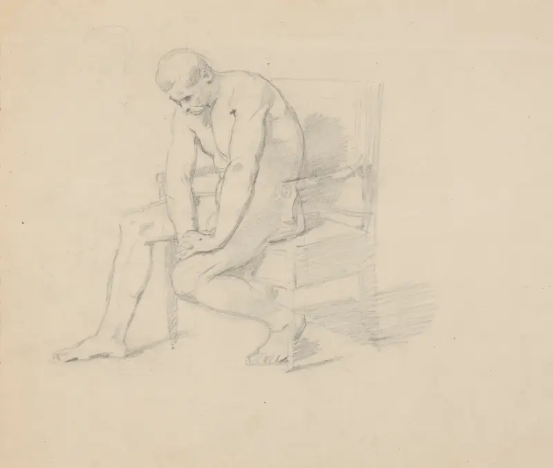 Studie der Königsfigur für das Gemälde „Tod der Barbara Radziwiłł“ (nackt, Variante), 1860 – Nr. 1 von Józef Simmler