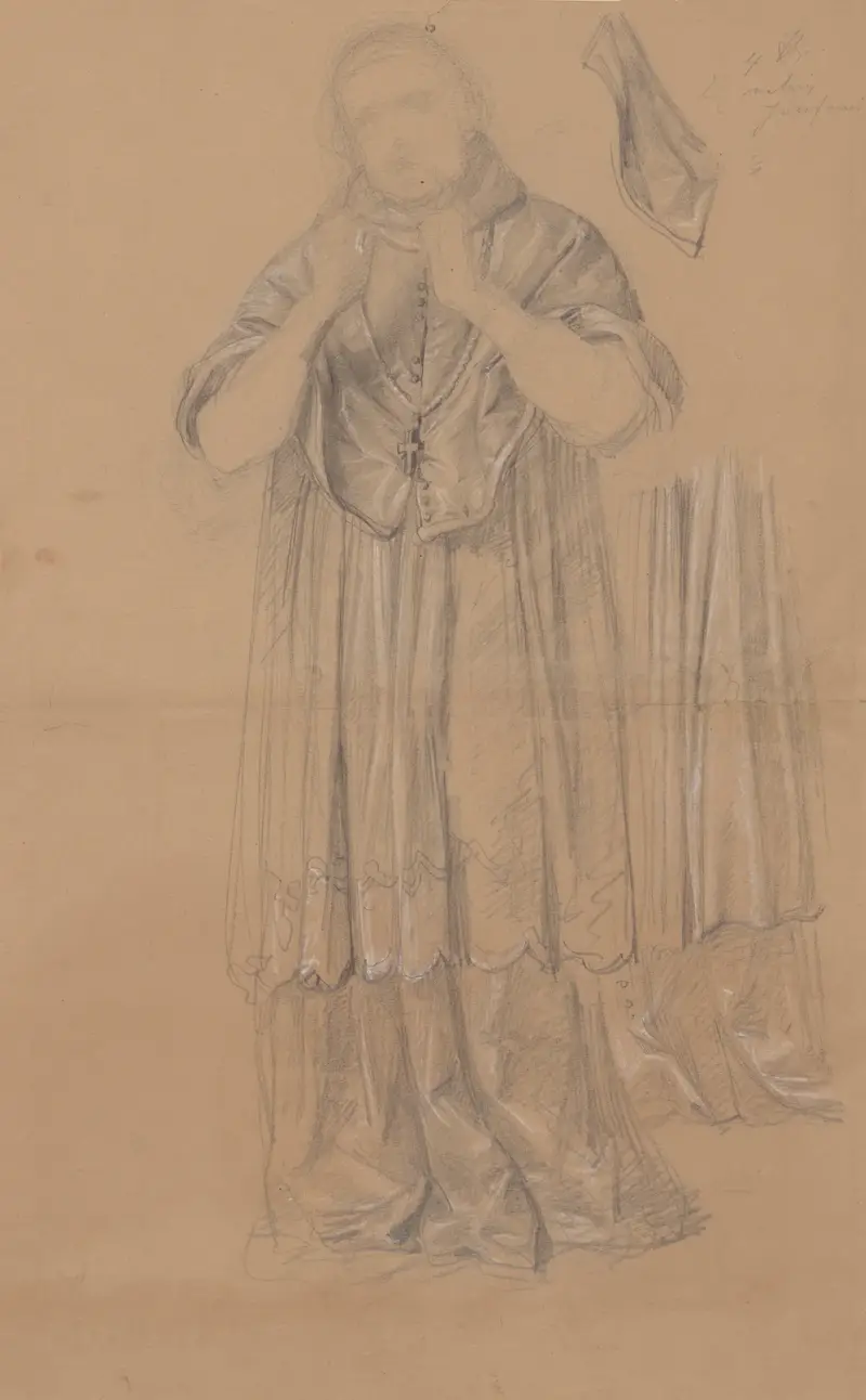 Studie des Amtsgewands von Bischof Piotr Wysz für das Gemälde „Der Eid der Königin Jadwiga“ von Józef Simmler