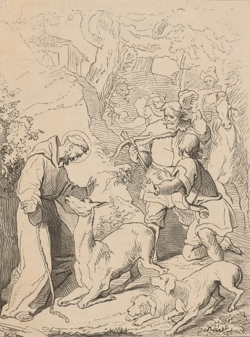 Der heilige Franz von Assisi – Die Rettung der Hirschkuh von Józef Simmler